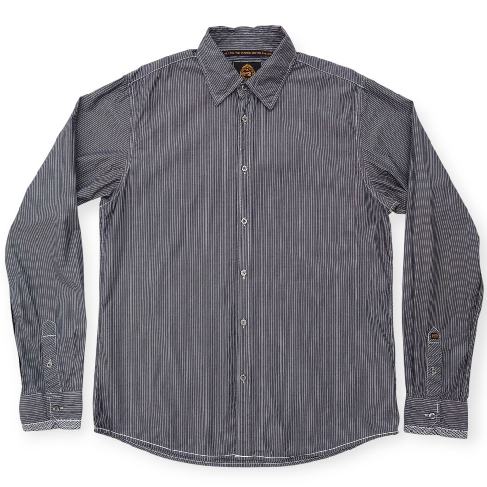 Scotch & Soda Button Up Shirt Men L Gray Striped Long Sleeve Cotton Reversed Hem
